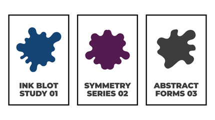 Ink blot study set with two abstract shapes in blue and purple colors, flat vector style, blank template for social media posts