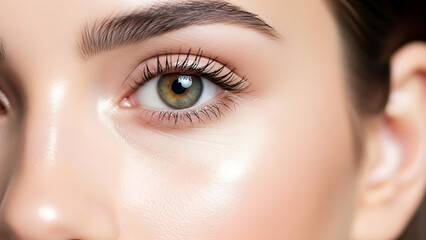 Close-Up Beauty Shot of Woman Eye with Radiant Skin and Natural Makeup