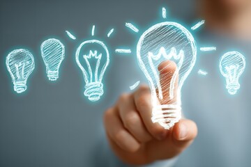 Creative mind sparks innovative ideas with glowing light bulbs during brainstorming session