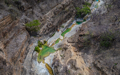 Jagueyes de Mayascon, a natural oasis with crystal clear pools surrounded by mountains in Lambayeque, Peru