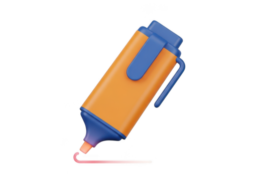 3d icon of orange highlighter pen with blue cap drawing a pink line isolated on transparent background - Powered by Adobe