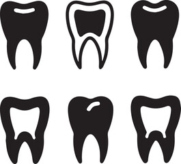Dental Tooth Icon Black Silhouette, Tooth Silhouette Vector Black and White