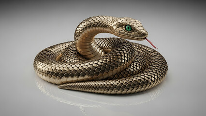 Fototapeta premium Intricate Golden Snake Sculpture with Emerald Eyes, a Symbol of Wisdom and Transformation