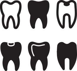 Dental Tooth Icon Black Silhouette, Tooth Silhouette Vector Black and White