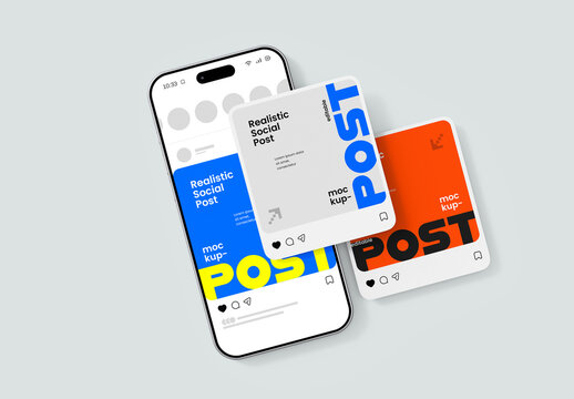 Smartphone with Social Media Post Mockup