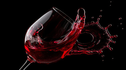 Red Wine Splash in Glass on Black Background, Luxury Drink Photography