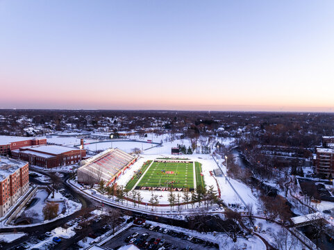 Aerial View of Naperville High School Football Stadium at Sunset in Winter, Illinois&rdquo;