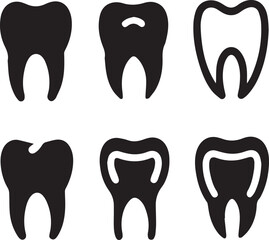 Dental Tooth Icon Black Silhouette, Tooth Silhouette Vector Black and White
