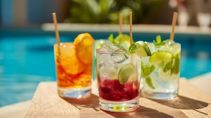 Refreshing drinks by the pool during a sunny afternoon gathering