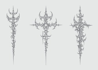 Neo-Tribal Cybersigilism Vector Set: Gothic Futuristic Linework, Occult Tattoo Core Symbols, Modern Cyberpunk Patterns for Streetwear, Clothing Brand Graphics, T-Shirt Design & Edgy Vector