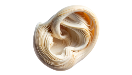 Swirling organic form of layered, textured, cream-colored ribbons