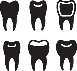 Dental Tooth Icon Black Silhouette, Tooth Silhouette Vector Black and White