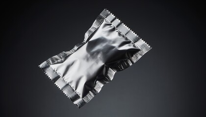 Crushed silver foil packet on dark background