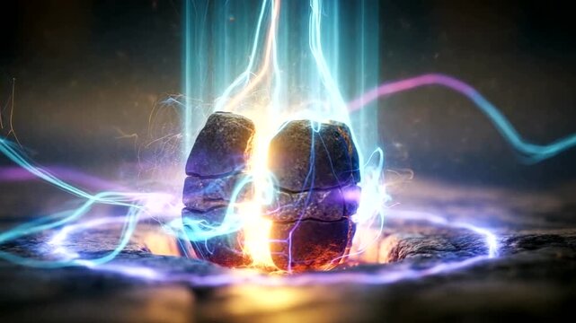 Glowing stone orb emitting energy in mystical setting