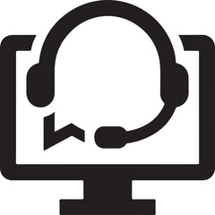 Customer service icon with headset on computer screen for support