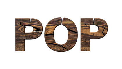 Three wooden letters spelling "POP" against a black background