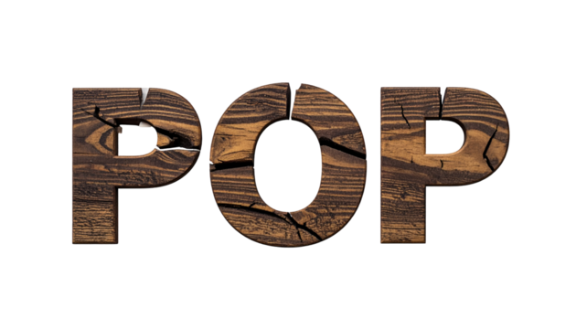 Three wooden letters spelling "POP" against a black background - Powered by Adobe