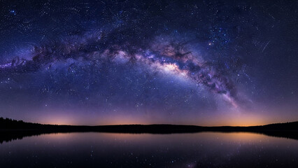 Milky Way Galaxy Arch Over Lake Night Landscape
