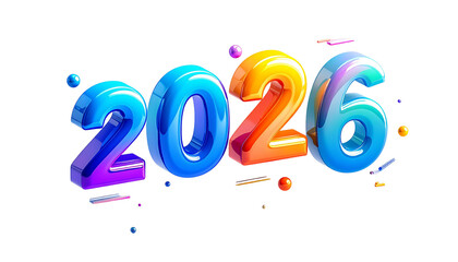 3D-rendered, colorful "2026" numbers with vibrant gradient and geometric details