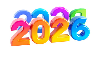 Colorful 3D numbers forming "2026" on a black background