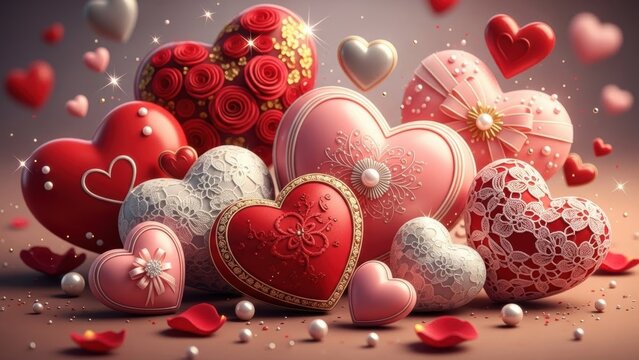 An enchanting arrangement of ornamental hearts, perfect for expressing deep affection and festive
