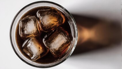 Refreshing Cola with Ice Cubes - A Top-Down View.