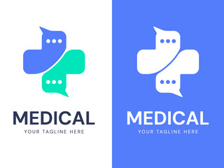 Medicare and Medical Health with medical cross Live Chat support AI assistant logo vector design concept. Modern Medical logotype for ui, Healthcare, Pharmacy, Hospital, medical tech, wellness, Ai.