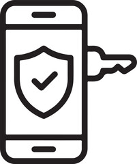 Mobile phone with shield icon and key, symbolizing security and protection