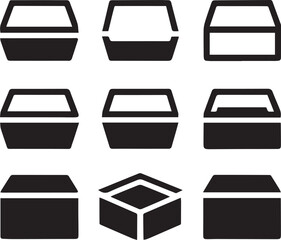 Package Box Icon Set, Box Silhouette Vector Black and White