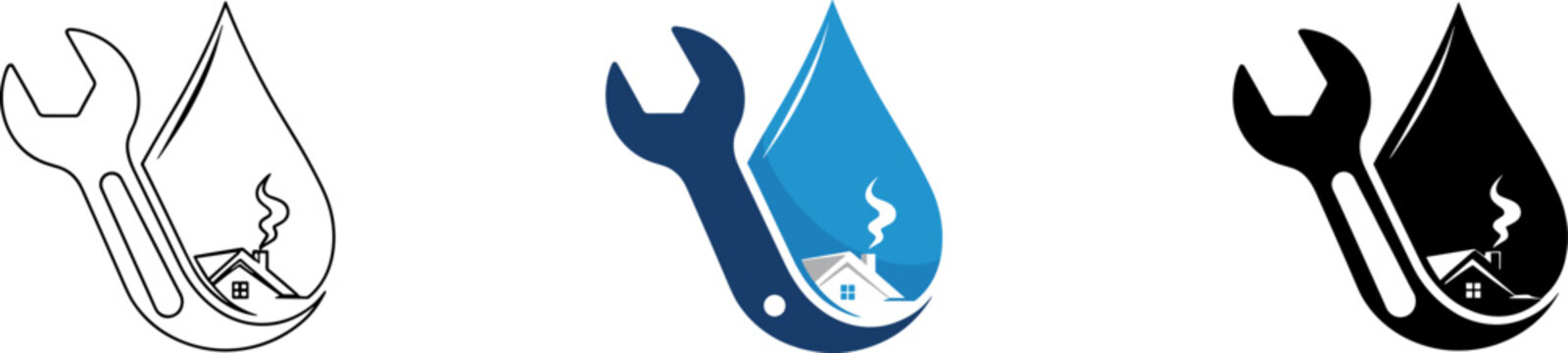 Home repair and plumbing service icon with house and wrench symbols