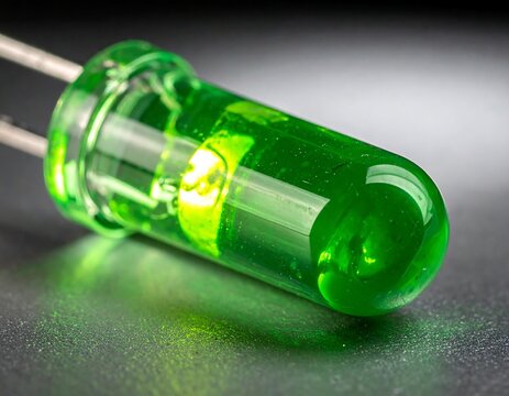 Macro shot shows an illuminated green light-emitting diode