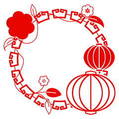 Chinese decorative frame with lanterns and floral ornaments for New Year design.