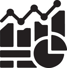 Business data analysis graph vector icon, black on white background