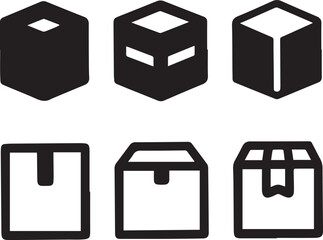 Package Box Icon Set, Box Silhouette Vector Black and White