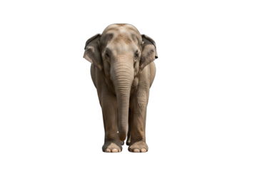 A majestic Asian Elephant standing in a side profile, for content on wildlife conservation, biodiversity, or endangered species awareness. Large mammal isolated on a white background.