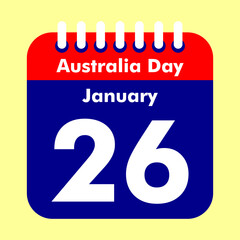 Australia Day Calendar Icon, January 26 Date Reminder, National Holiday Celebration with Australian Flag Colors Vector