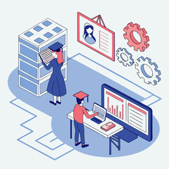 Students utilizing technology for academic research and data analysis in an educational setting