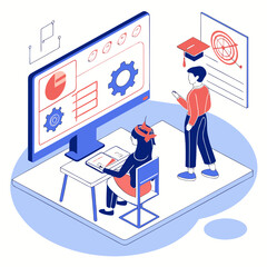 Online learning and data analysis with mentorship for educational and career advancement