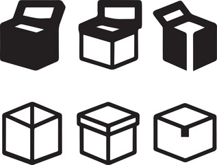 Package Box Icon Set, Box Silhouette Vector Black and White