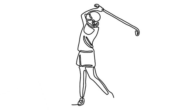 continuous line animation of golf player hit the ball