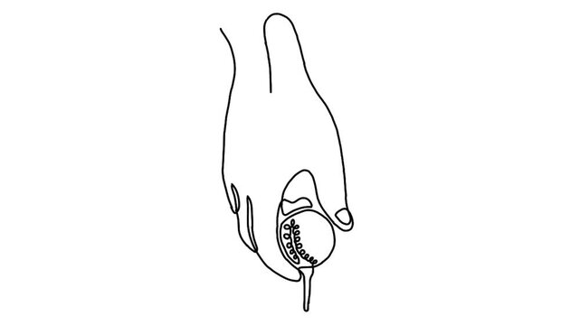 Continuous line animation of hand holding golf ball
