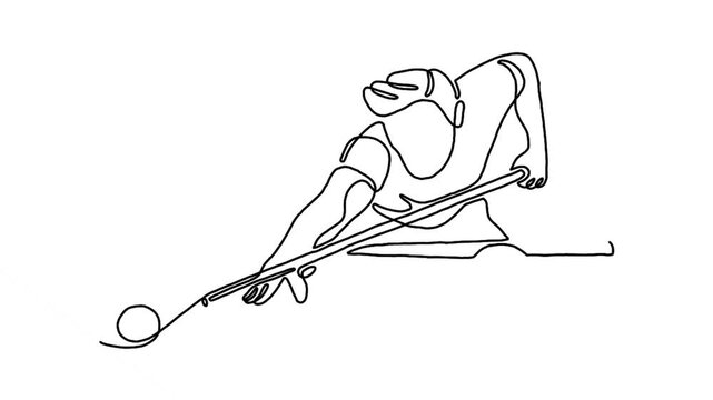 Continuous line animation of man playing pool billiards