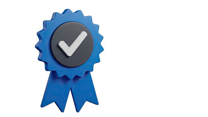 Blue Award Ribbon with Checkmark Icon