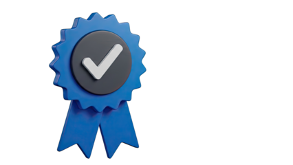 Blue Award Ribbon with Checkmark Icon