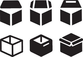 Package Box Icon Set, Box Silhouette Vector Black and White