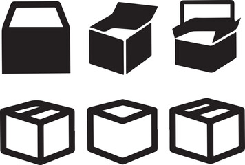 Package Box Icon Set, Box Silhouette Vector Black and White