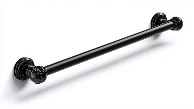 A black bathroom grab bar mounted on the wall, showing its sleek design and functionality. This image shows the concept of accessibility and safety