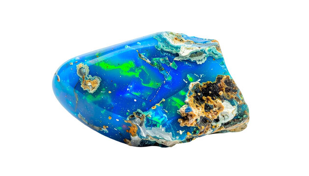 Vivid blue opal with internal fire and areas of matrix