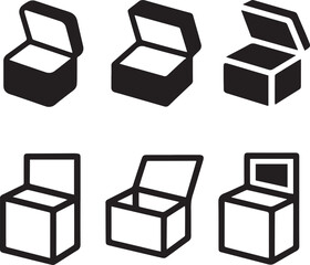 Package Box Icon Set, Box Silhouette Vector Black and White