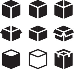 Package Box Icon Set, Box Silhouette Vector Black and White